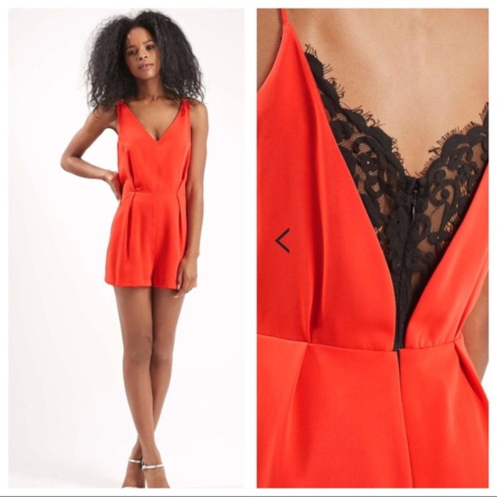 NWT TOPSHOP Lace Back Romper Red Orange US 12